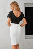 Svart og hvit Bodycon V-hals cocktailkjole med belte