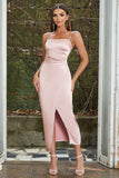 Dusty Rose Spaghetti stropper Wrap Cocktail kjole med spalt