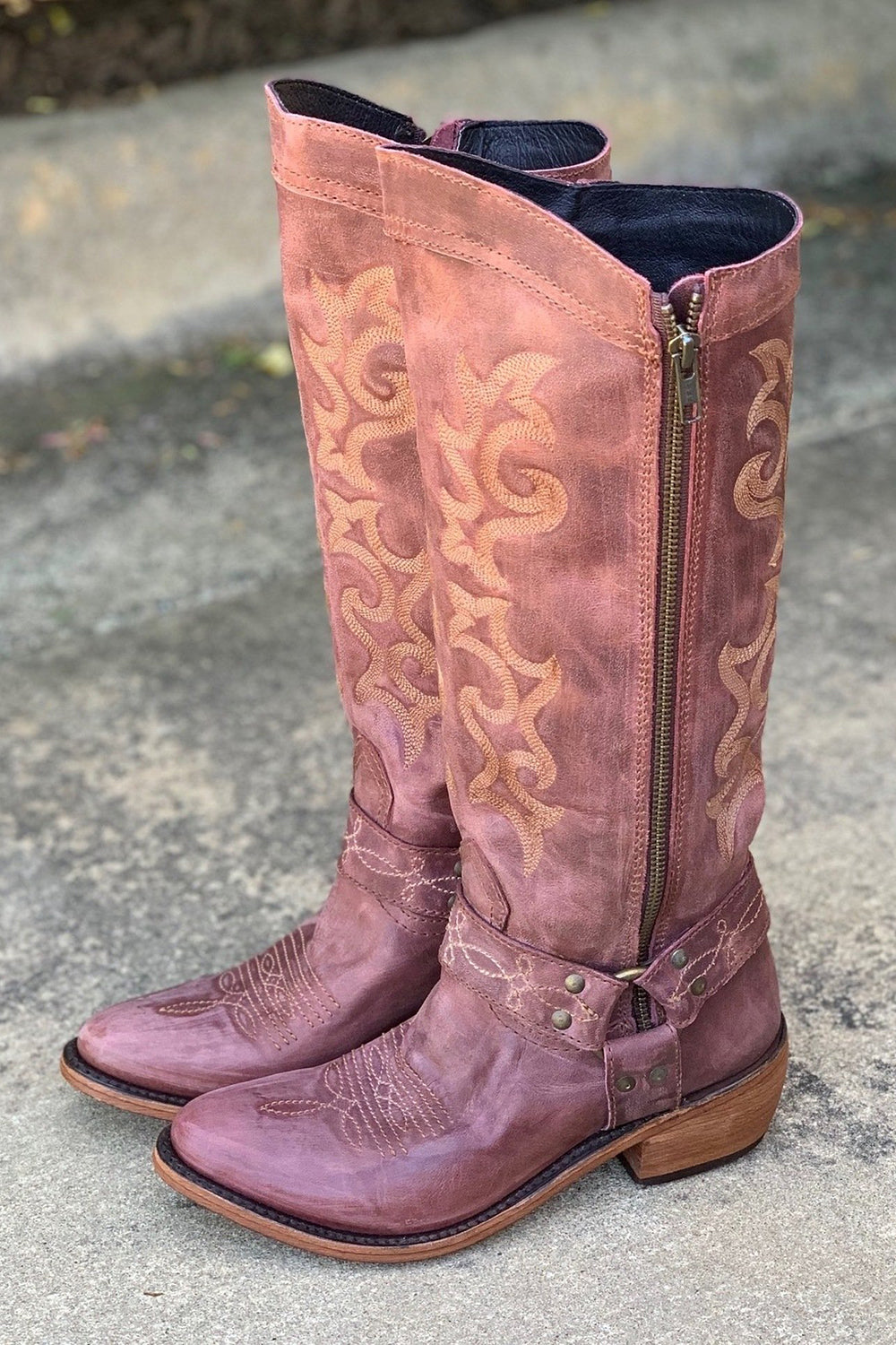 Blå brodert Cowgirl Boho Mid Calf Boots