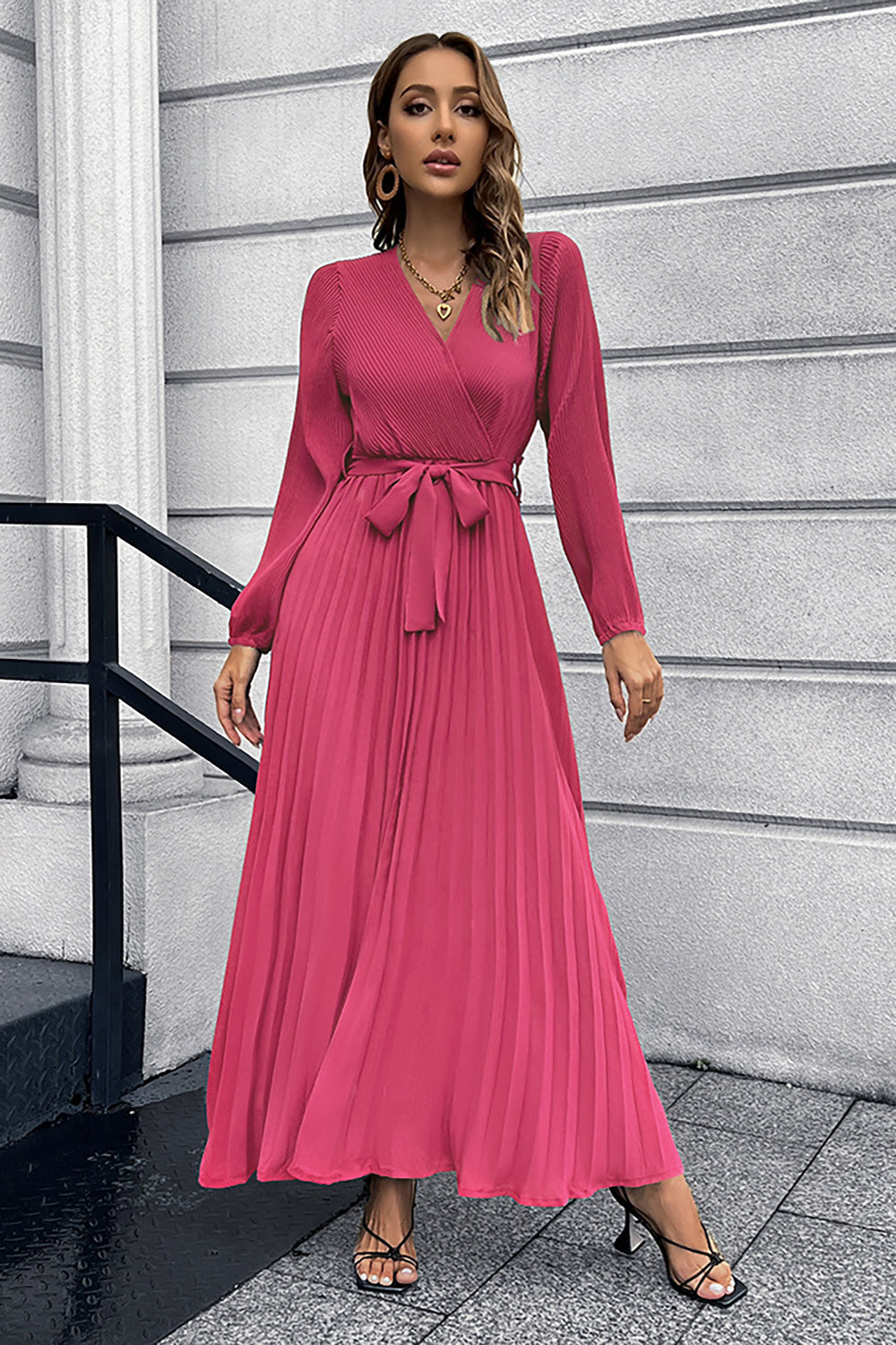 Lange ermer Svart Casual Dress med Sash