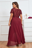 Burgunder A-linje V-hals Chiffon Long Mother of Bride Dress