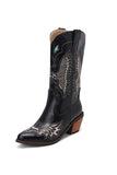 Svart broderi Mid Calf Chunky Heel Western Boots