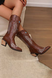Svart broderi Mid Calf Chunky Heel Western Boots