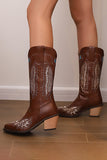 Svart broderi Mid Calf Chunky Heel Western Boots