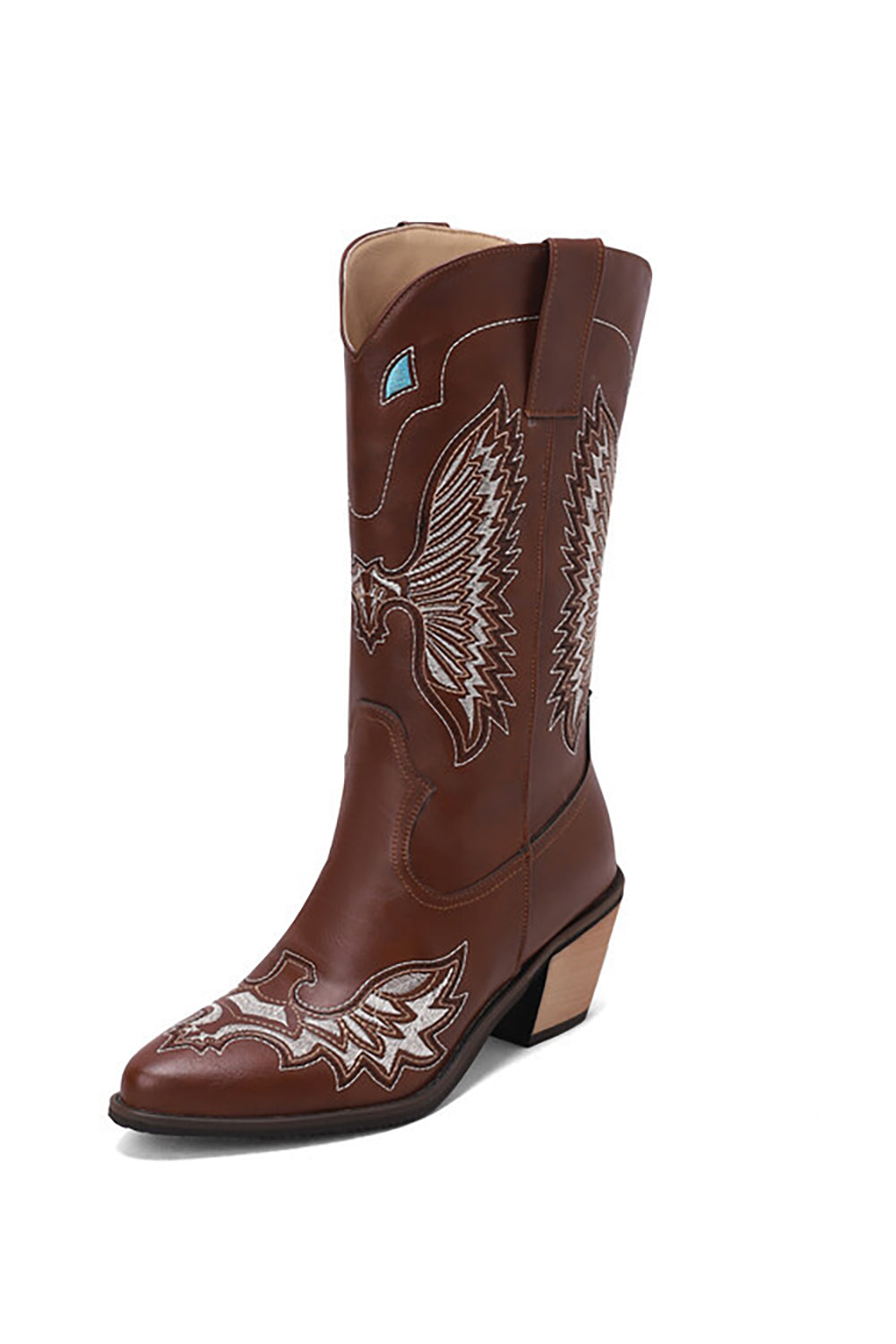 Svart broderi Mid Calf Chunky Heel Western Boots