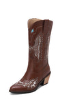 Svart broderi Mid Calf Chunky Heel Western Boots