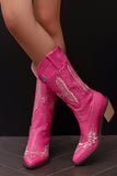 Svart broderi Mid Calf Chunky Heel Western Boots