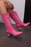 Svart broderi Mid Calf Chunky Heel Western Boots
