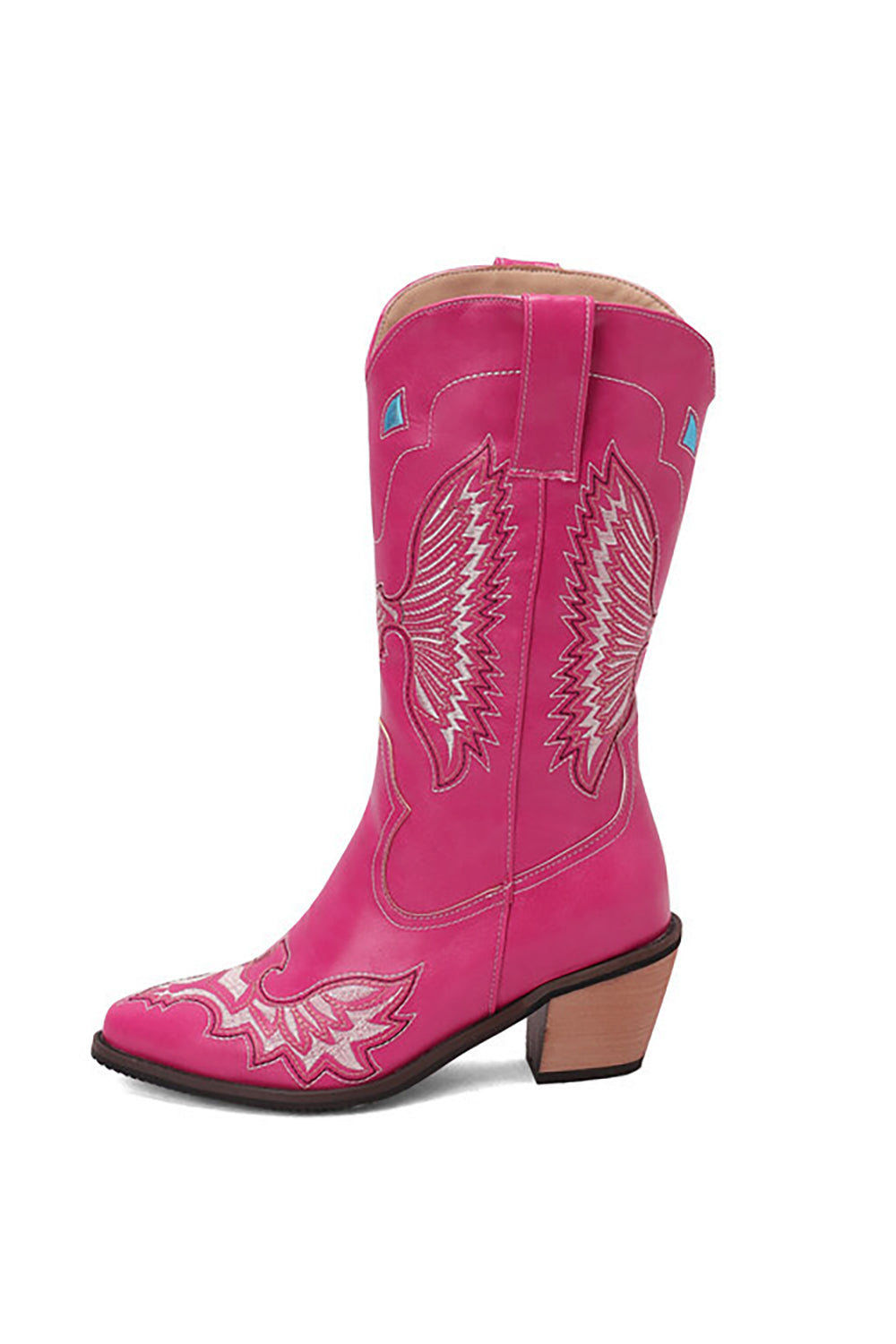 Svart broderi Mid Calf Chunky Heel Western Boots