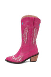 Svart broderi Mid Calf Chunky Heel Western Boots