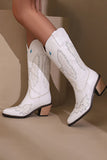 Svart broderi Mid Calf Chunky Heel Western Boots