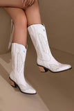 Svart broderi Mid Calf Chunky Heel Western Boots