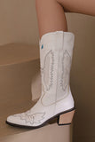 Svart broderi Mid Calf Chunky Heel Western Boots