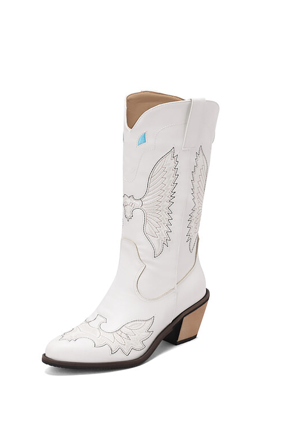 Svart broderi Mid Calf Chunky Heel Western Boots