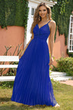 A-Line Spaghetti stropper Royal Blue formell kjole