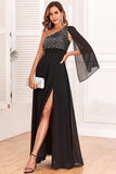 Sparkly One Shoulder Black formell kjole med paljetter