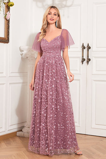 A-Line Dusty Rose Mother Of The Bride Kjole med Appliques