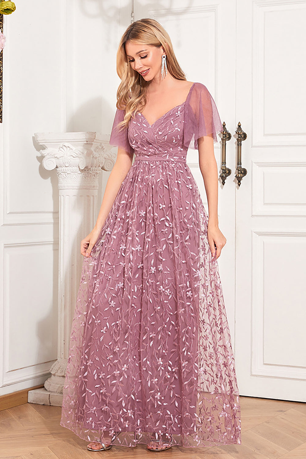 A-Line Dusty Rose Mother Of The Bride Kjole med Appliques