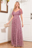 A-Line Dusty Rose Mother Of The Bride Kjole med Appliques