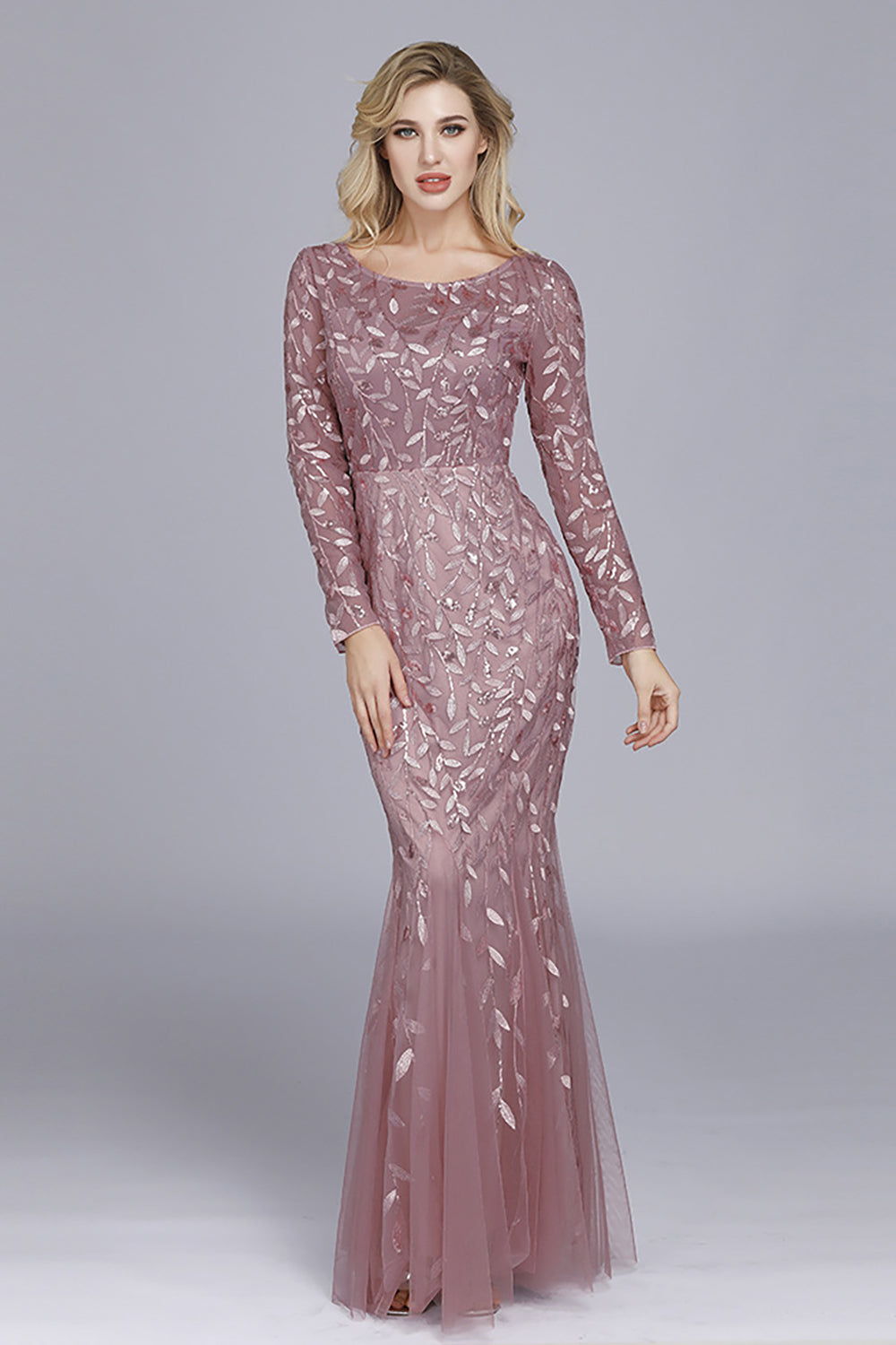 Havfrue Båt Neck Dusty Rose Mor til bruden Kjole med Appliques