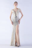 Lilac Mermaid V Neck Sequin og Beaded Struts fjær kveldskjole med spalt