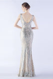 Lilac Mermaid V Neck Sequin og Beaded Struts fjær kveldskjole med spalt