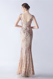 Lilac Mermaid V Neck Sequin og Beaded Struts fjær kveldskjole med spalt