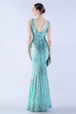 Lilac Mermaid V Neck Sequin og Beaded Struts fjær kveldskjole med spalt