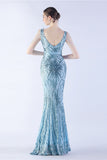 Lilac Mermaid V Neck Sequin og Beaded Struts fjær kveldskjole med spalt