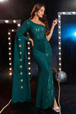 Peacock One Shoulder Chiffon og Sequin Mermaid formell kjole