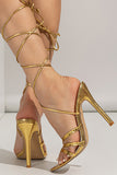 Golden Open Toe Stiletto Sandaler med Lace-up