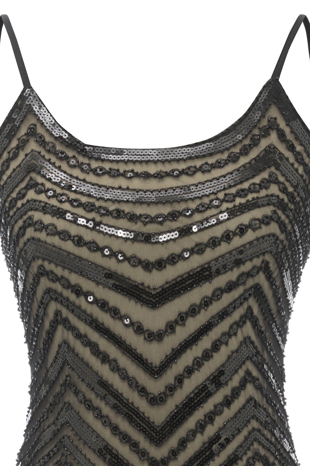 Spaghetti Stropper Svart Aprikos 1920-tallet Kjole