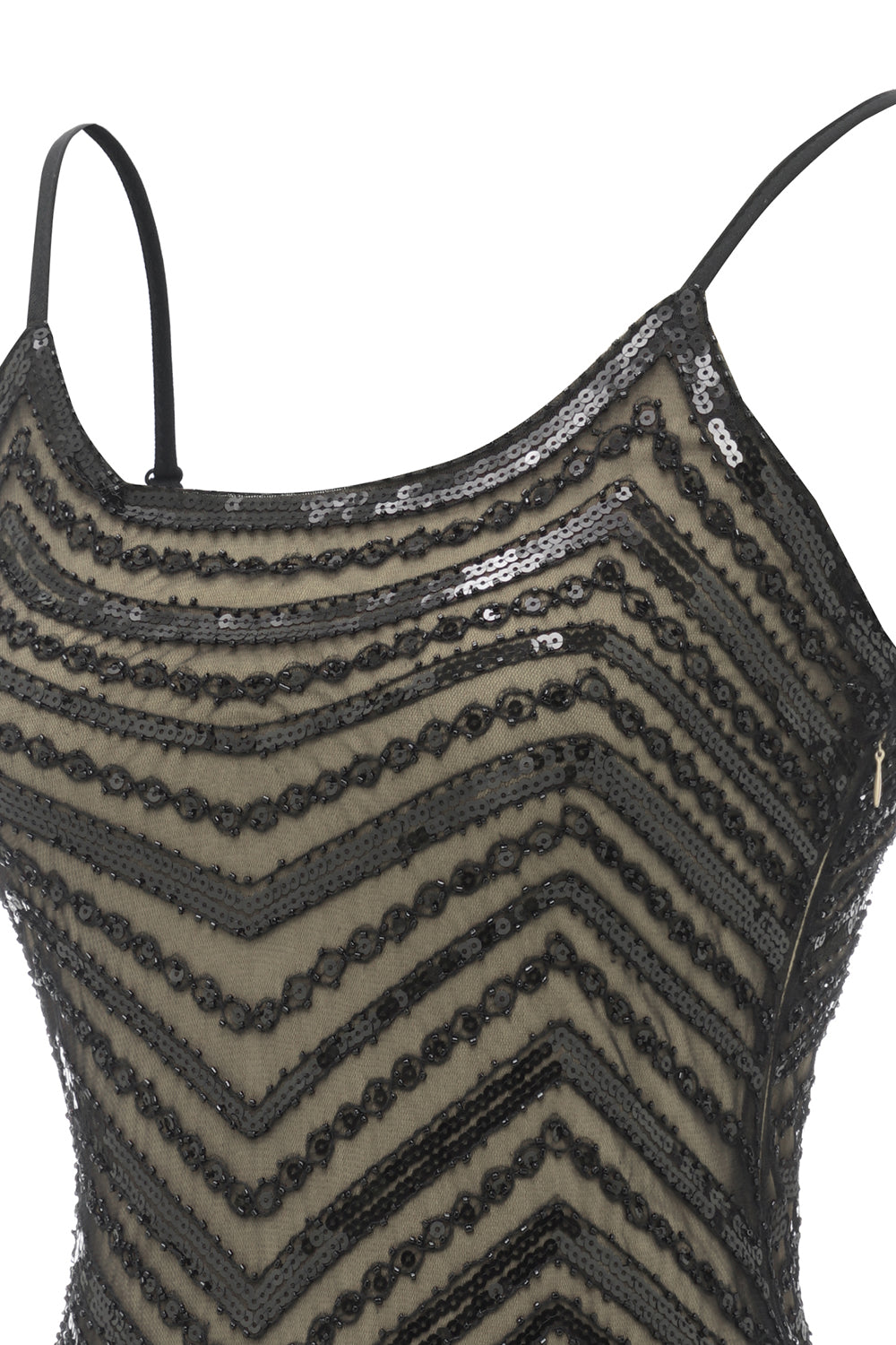 Spaghetti Stropper Svart Aprikos 1920-tallet Kjole