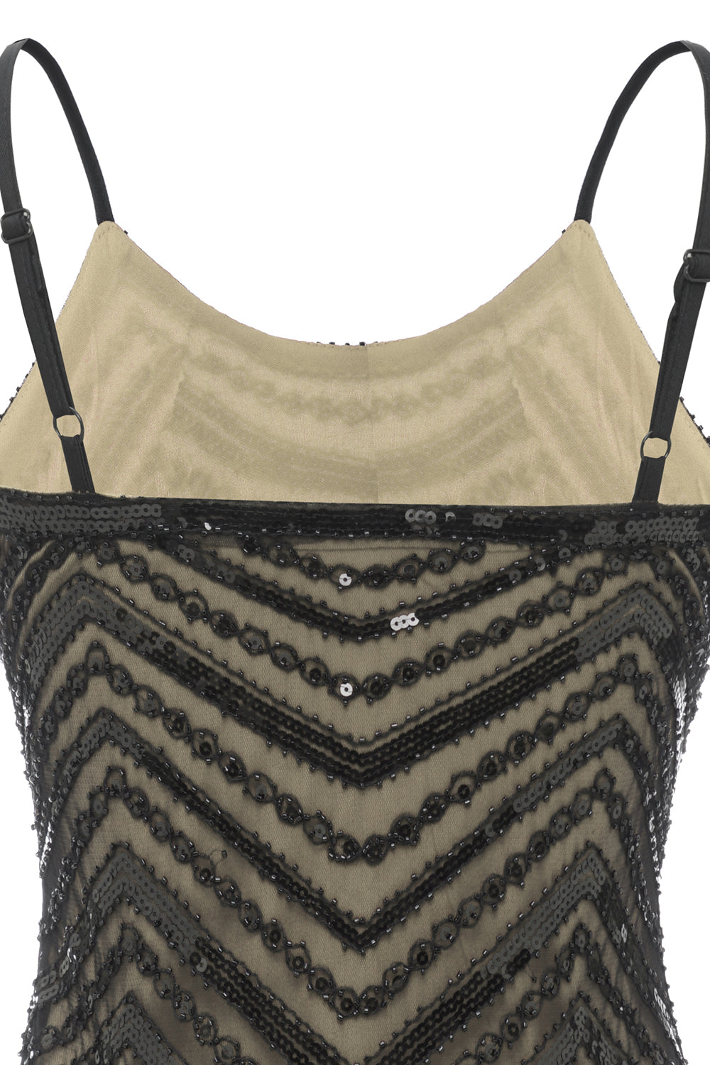 Spaghetti Stropper Svart Aprikos 1920-tallet Kjole