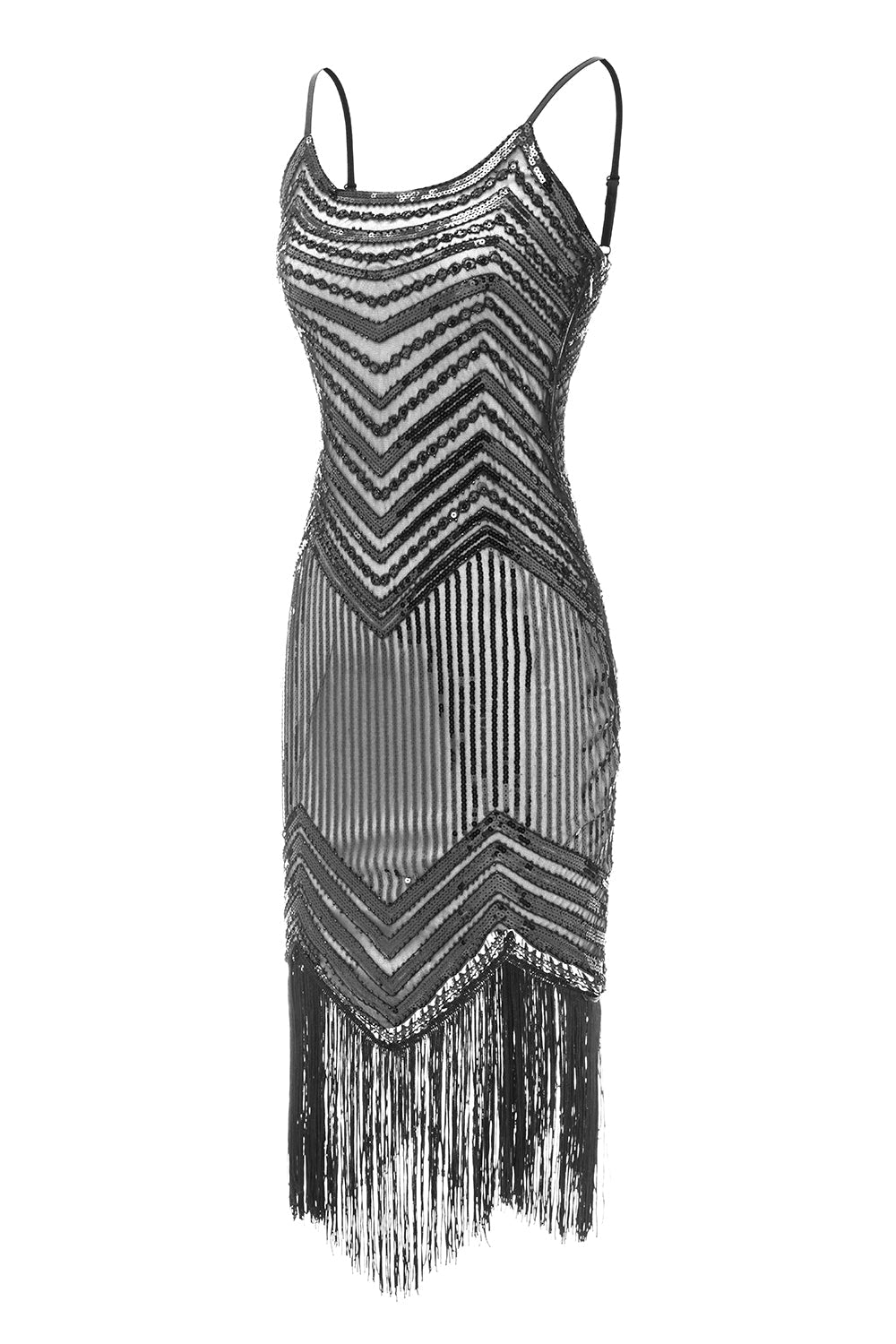 Bodycon Svart Sølv Paljetter 1920-tallet Kjole