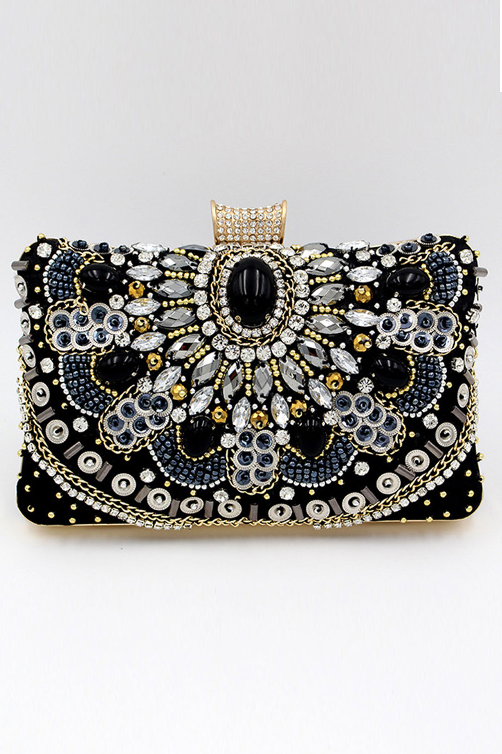 svart beaded skulder kjede kveld clutch