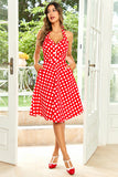 Hepburn Style Halter Neck Red Button Polka Dots 1950 Kjole