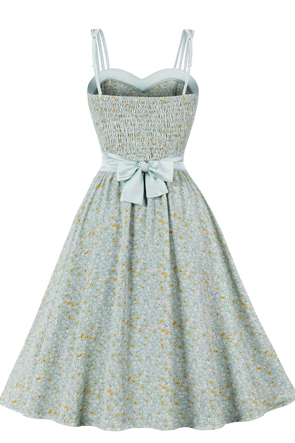 grønn trykt spaghetti stropper 1950-tallet kjole