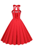 retro stil grime rød polka prikker 1950-tallet kjole