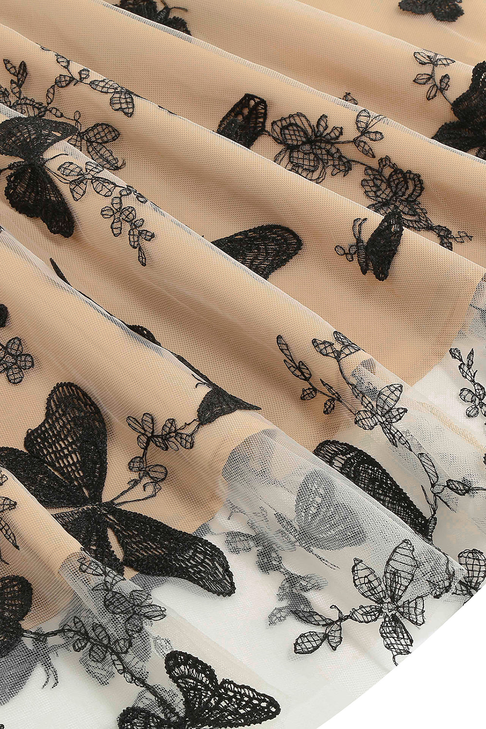 svart v-hals vintage 1950-tallet kjole med appliques