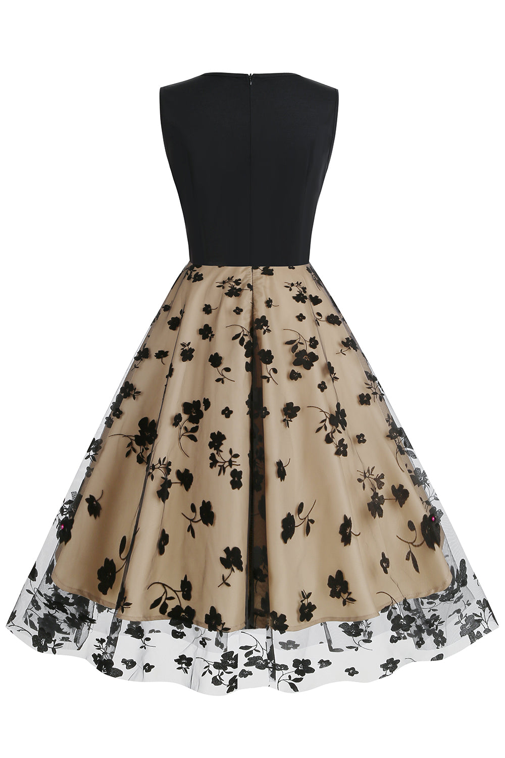 Svart Vintage 1950-tallskjole med broderi