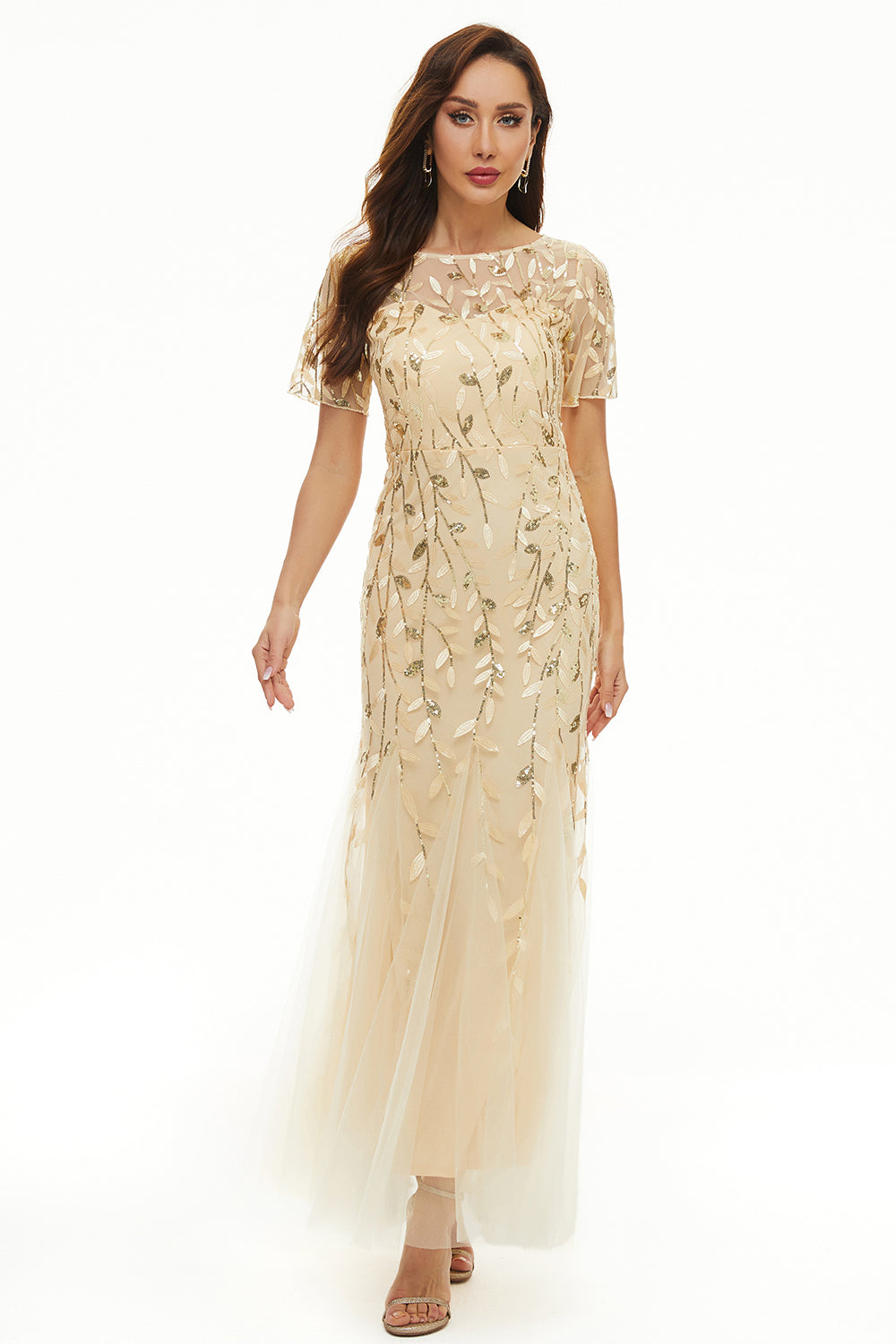 Blader Paljetter Mor Kjole med Korte Ermer