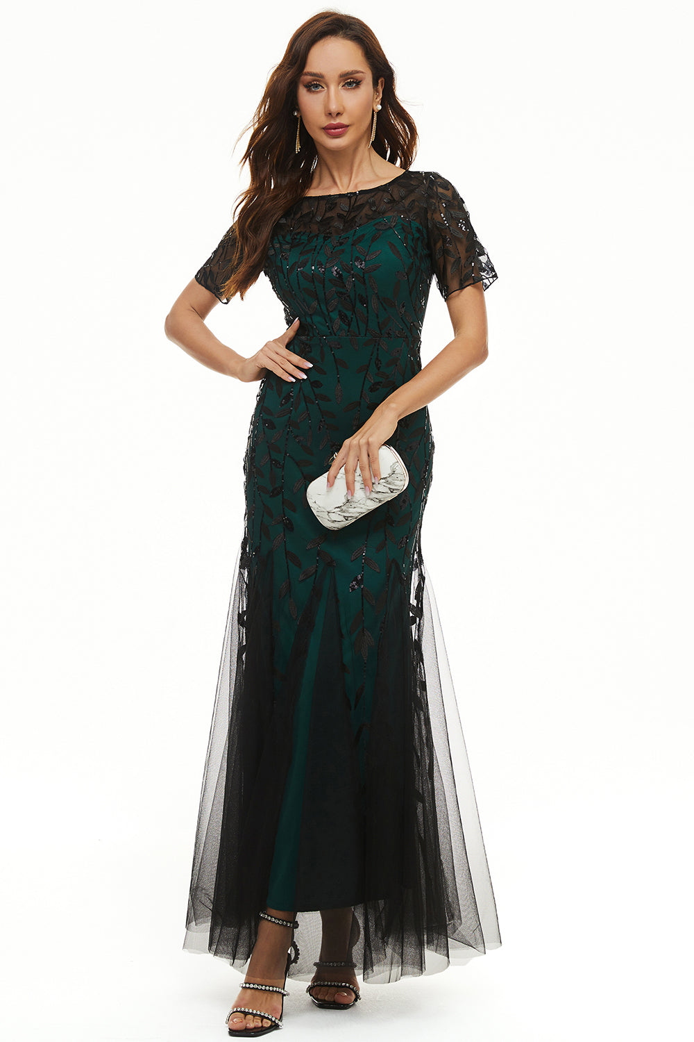 Blader Paljetter Mor Kjole med Korte Ermer