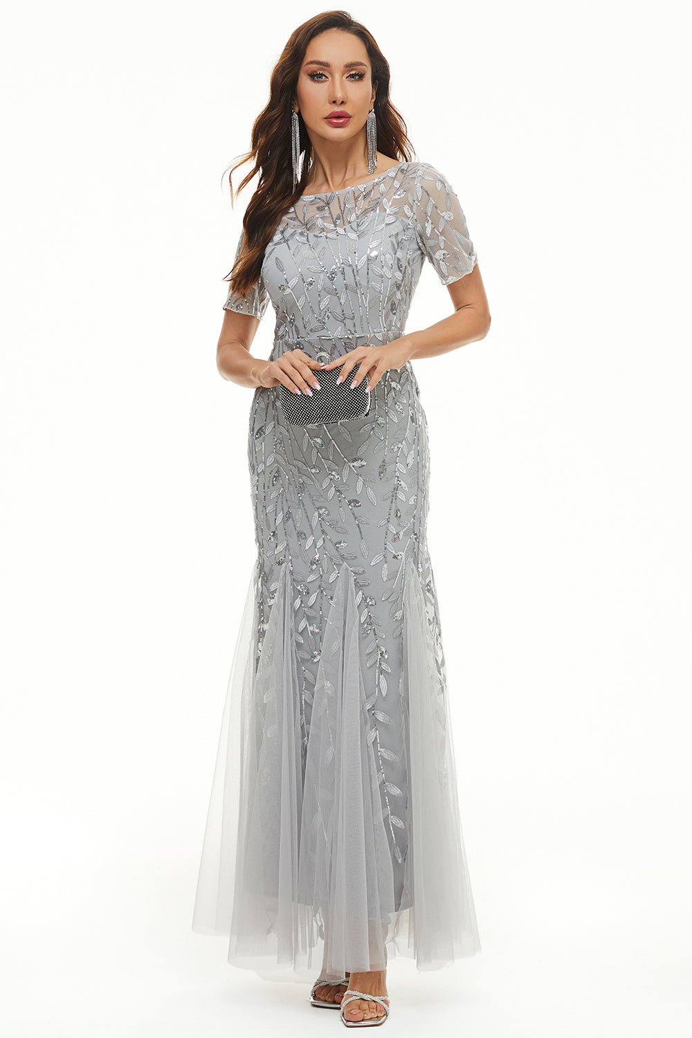 Blader Paljetter Mor Kjole med Korte Ermer