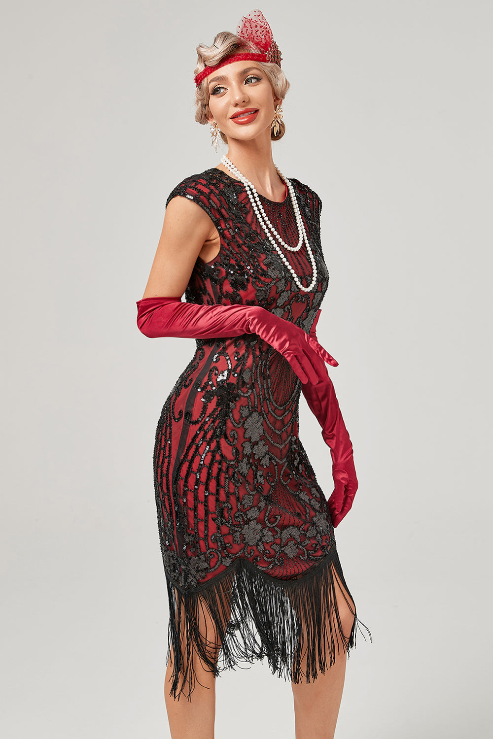 grønn rund hals gylden broderi 1920-tallet kjole med frynser