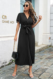 Svart V-Neck Batwing ermer Casual kjole med Sash