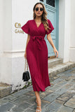 Svart V-Neck Batwing ermer Casual kjole med Sash