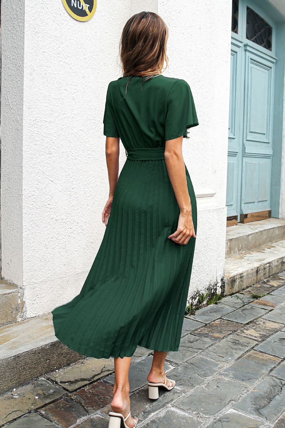 Svart V-Neck Batwing ermer Casual kjole med Sash