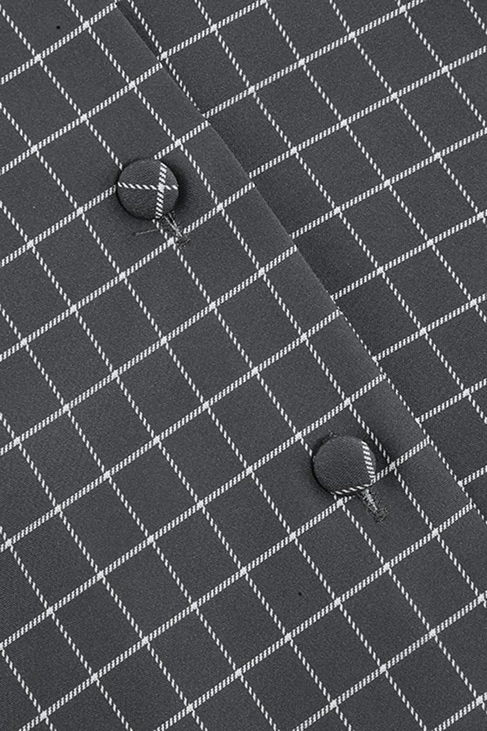 Grå rutete jakkeslag hals vintage kjole