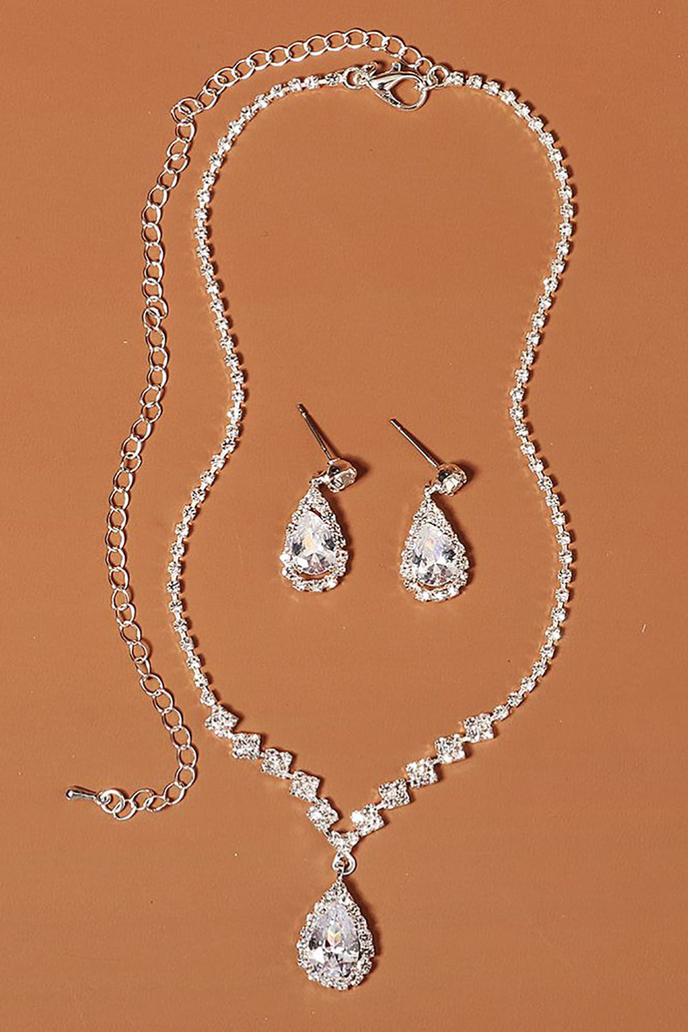 Rhinestone Drop Bridal øredobber halskjede sett